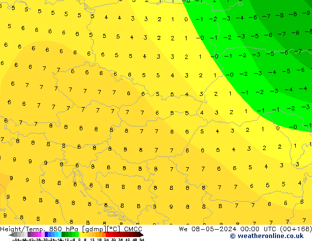 Géop./Temp. 850 hPa CMCC mer 08.05.2024 00 UTC