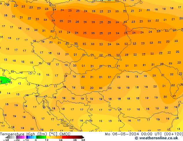 Nejvyšší teplota (2m) CMCC Po 06.05.2024 00 UTC