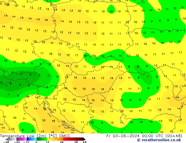 Temperature Low (2m) CMCC Fr 03.05.2024 00 UTC