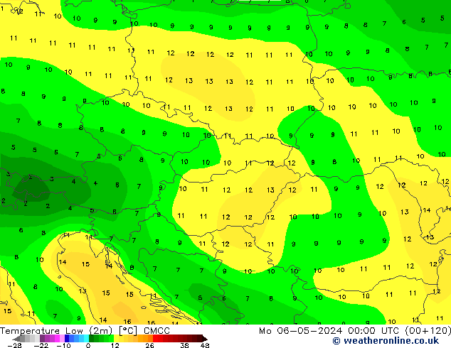 Nejnižší teplota (2m) CMCC Po 06.05.2024 00 UTC