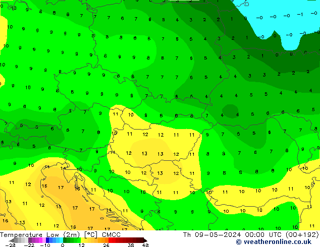 Temperature Low (2m) CMCC Th 09.05.2024 00 UTC