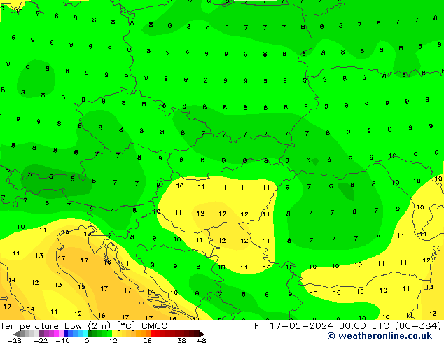 Min. Temperatura (2m) CMCC pt. 17.05.2024 00 UTC