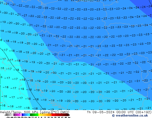 Height/Temp. 500 hPa CMCC Th 09.05.2024 00 UTC