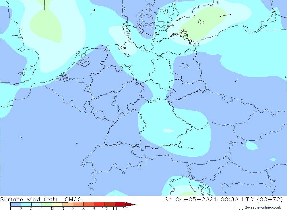 Surface wind (bft) CMCC Sa 04.05.2024 00 UTC