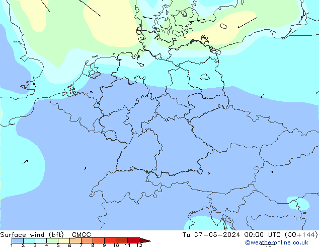 Surface wind (bft) CMCC Tu 07.05.2024 00 UTC