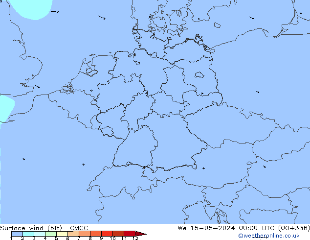 Wind 10 m (bft) CMCC wo 15.05.2024 00 UTC