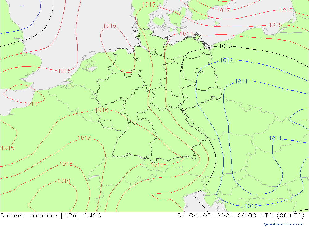 Presión superficial CMCC sáb 04.05.2024 00 UTC