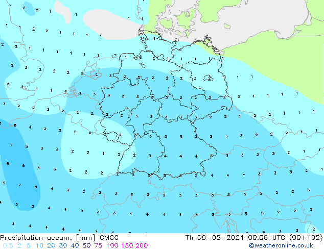 Precipitación acum. CMCC jue 09.05.2024 00 UTC