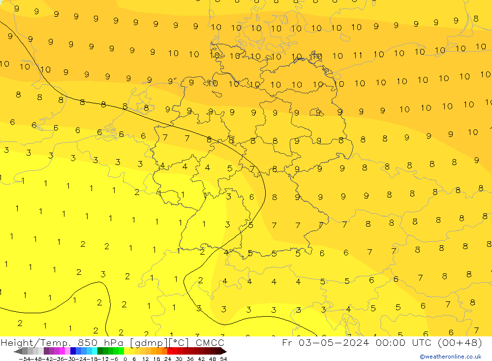 Height/Temp. 850 hPa CMCC Pá 03.05.2024 00 UTC