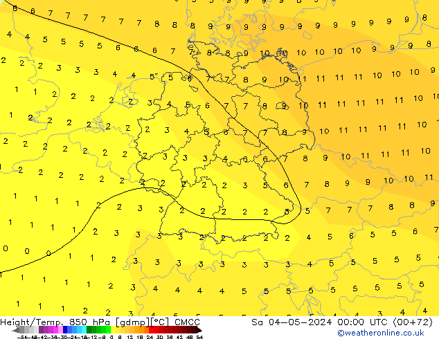 Height/Temp. 850 hPa CMCC so. 04.05.2024 00 UTC