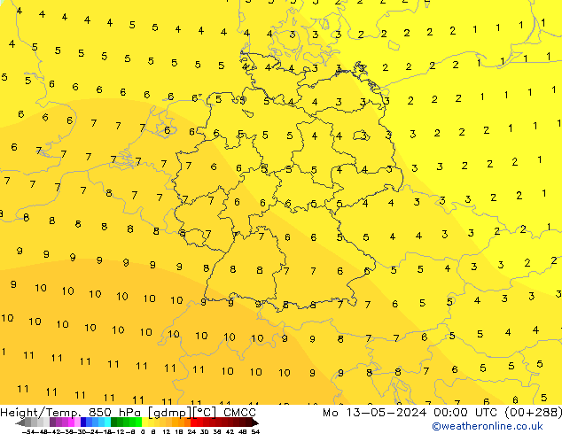 Height/Temp. 850 hPa CMCC Mo 13.05.2024 00 UTC