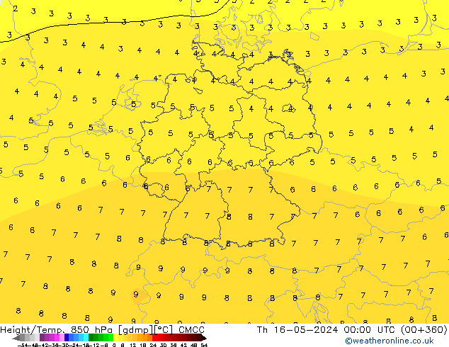 Height/Temp. 850 hPa CMCC czw. 16.05.2024 00 UTC