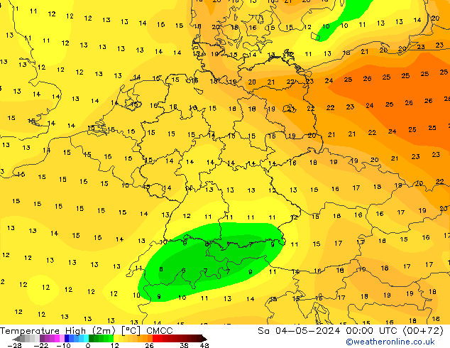 Temperature High (2m) CMCC Sa 04.05.2024 00 UTC