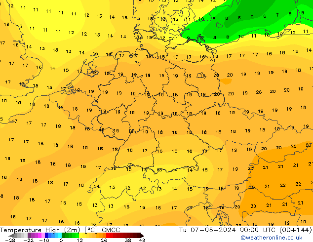 Temperature High (2m) CMCC Tu 07.05.2024 00 UTC