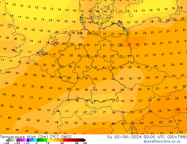 Temperature High (2m) CMCC Su 02.06.2024 00 UTC