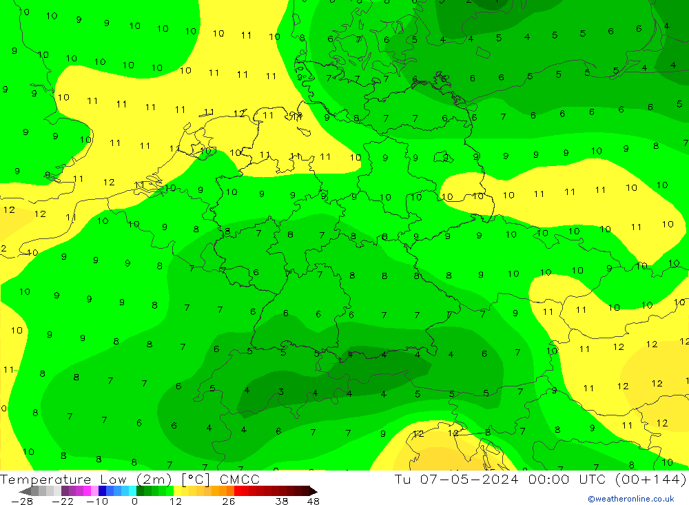 Temperature Low (2m) CMCC Tu 07.05.2024 00 UTC