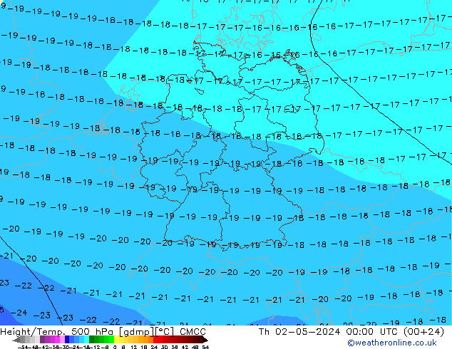 Height/Temp. 500 hPa CMCC  02.05.2024 00 UTC