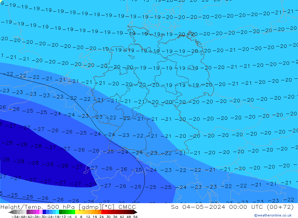 Height/Temp. 500 hPa CMCC 星期六 04.05.2024 00 UTC