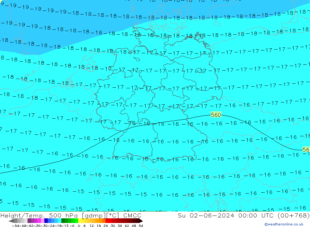Height/Temp. 500 hPa CMCC Ne 02.06.2024 00 UTC