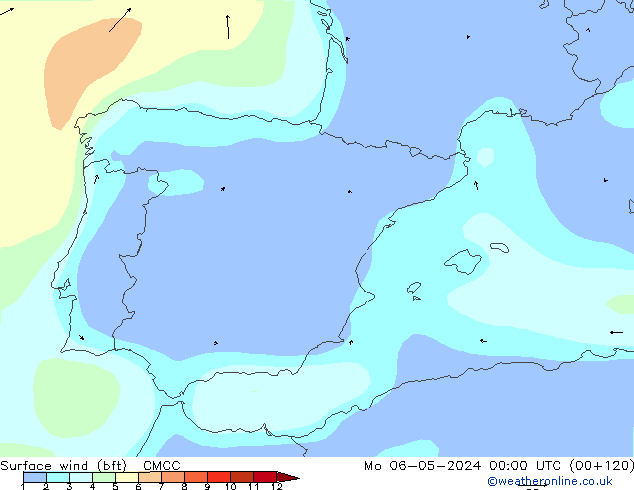 Surface wind (bft) CMCC Mo 06.05.2024 00 UTC