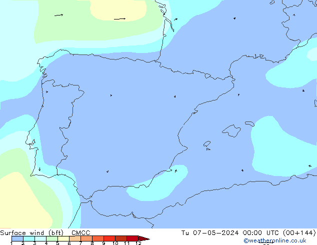 Surface wind (bft) CMCC Tu 07.05.2024 00 UTC