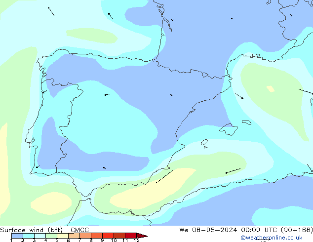 Vent 10 m (bft) CMCC mer 08.05.2024 00 UTC