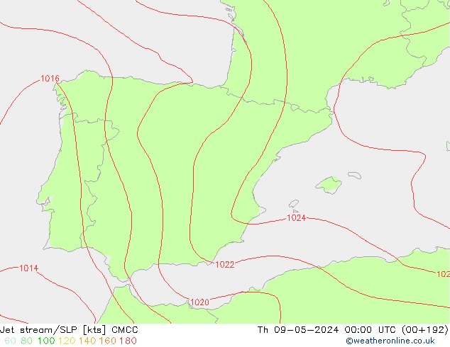 Jet stream/SLP CMCC Čt 09.05.2024 00 UTC