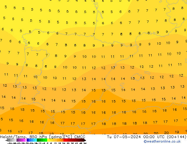 Géop./Temp. 850 hPa CMCC mar 07.05.2024 00 UTC