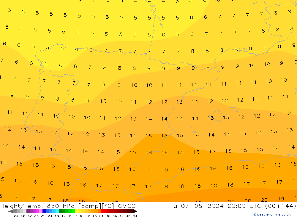 Yükseklik/Sıc. 850 hPa CMCC Sa 07.05.2024 00 UTC