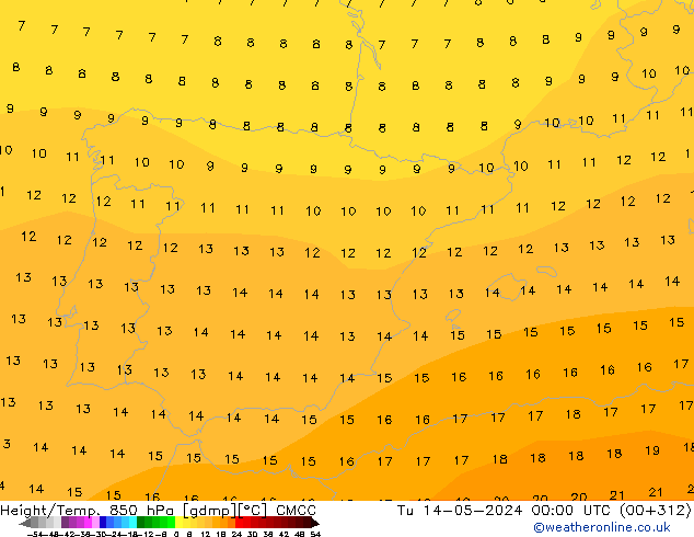 Géop./Temp. 850 hPa CMCC mar 14.05.2024 00 UTC