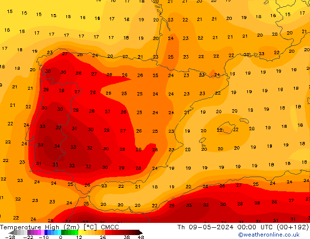 Temperature High (2m) CMCC Th 09.05.2024 00 UTC