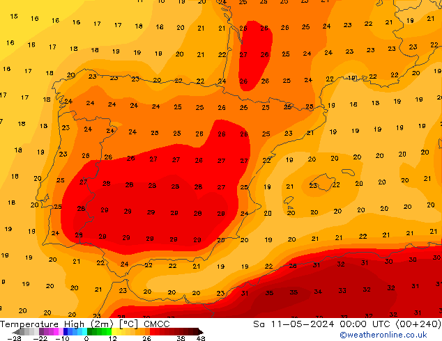 Max.temperatuur (2m) CMCC za 11.05.2024 00 UTC