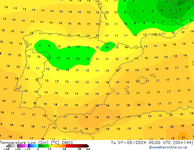 temperatura mín. (2m) CMCC Ter 07.05.2024 00 UTC