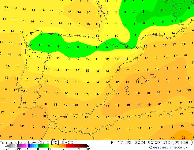 Nejnižší teplota (2m) CMCC Pá 17.05.2024 00 UTC