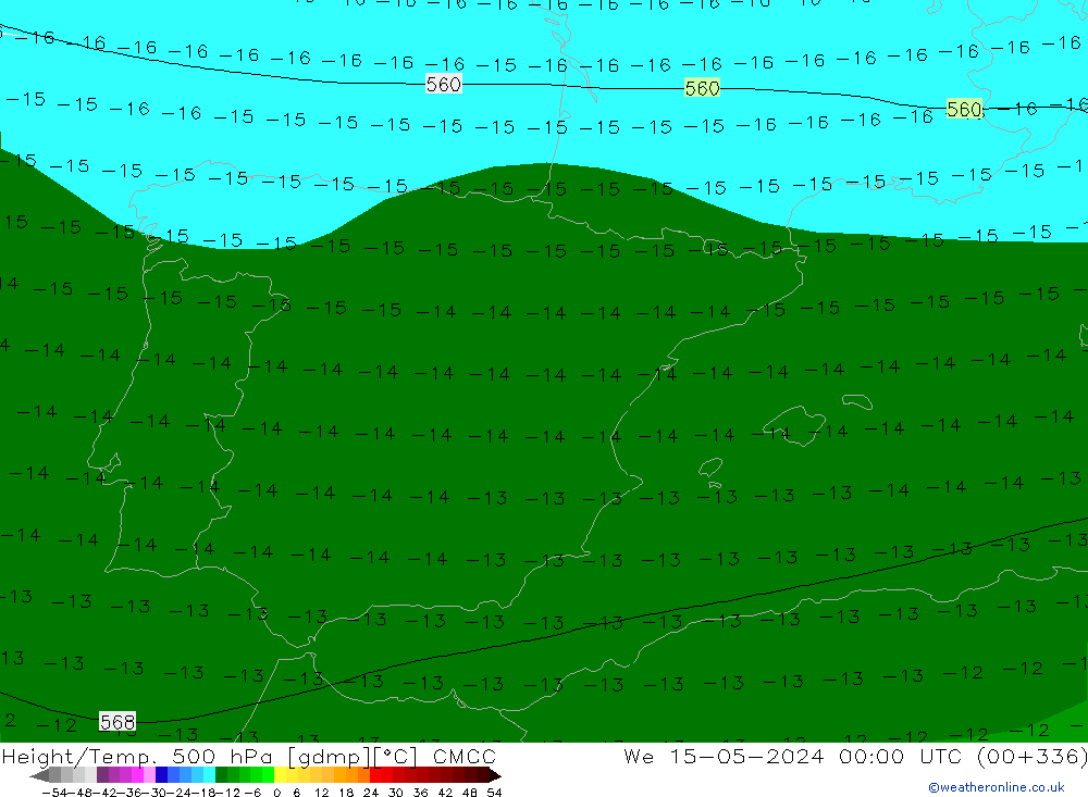 Height/Temp. 500 hPa CMCC Qua 15.05.2024 00 UTC