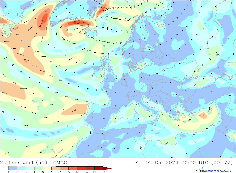 Surface wind (bft) CMCC Sa 04.05.2024 00 UTC