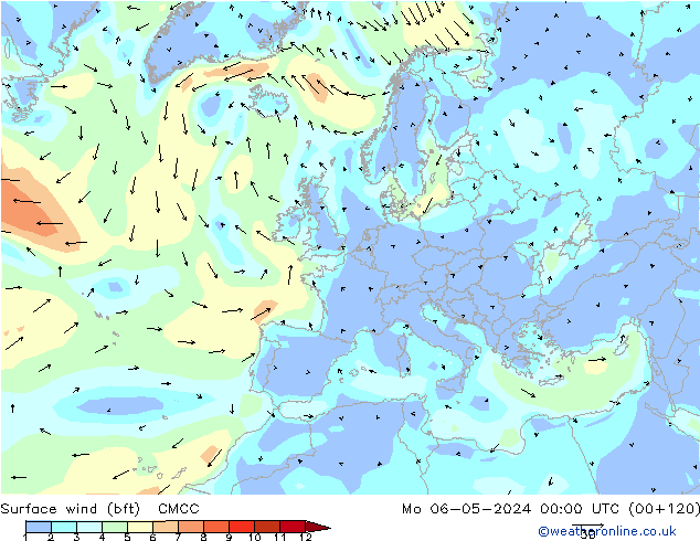Surface wind (bft) CMCC Po 06.05.2024 00 UTC