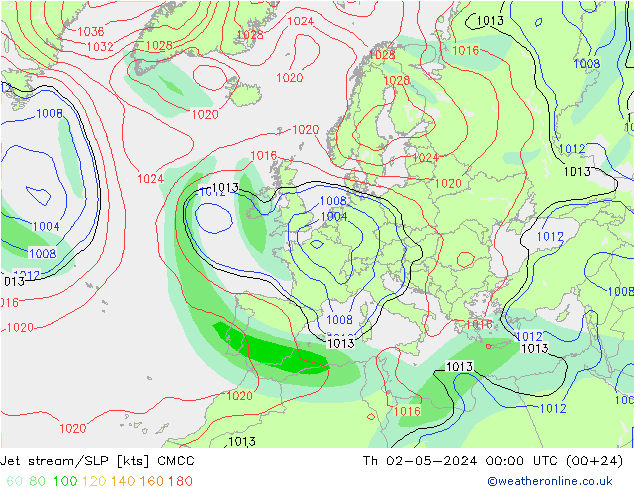 高速氣流/地面气压 CMCC 星期四 02.05.2024 00 UTC