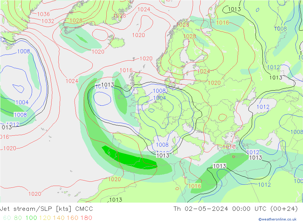 джет/приземное давление CMCC чт 02.05.2024 00 UTC