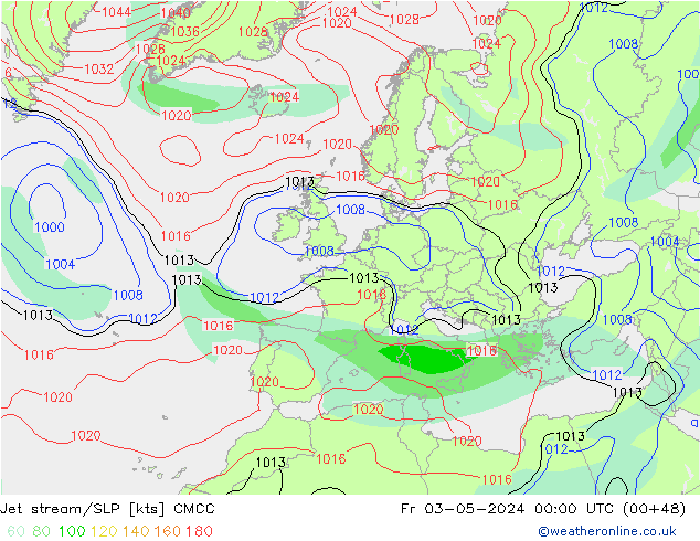 джет/приземное давление CMCC пт 03.05.2024 00 UTC