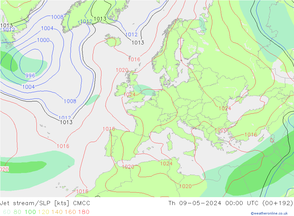 高速氣流/地面气压 CMCC 星期四 09.05.2024 00 UTC