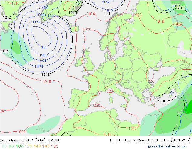 джет/приземное давление CMCC пт 10.05.2024 00 UTC