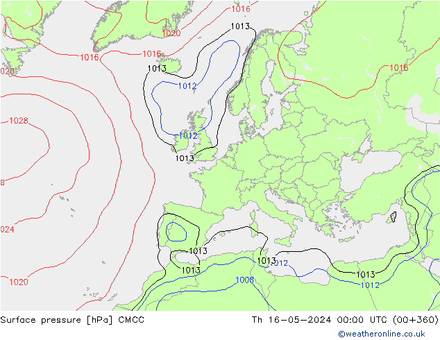 Pressione al suolo CMCC gio 16.05.2024 00 UTC