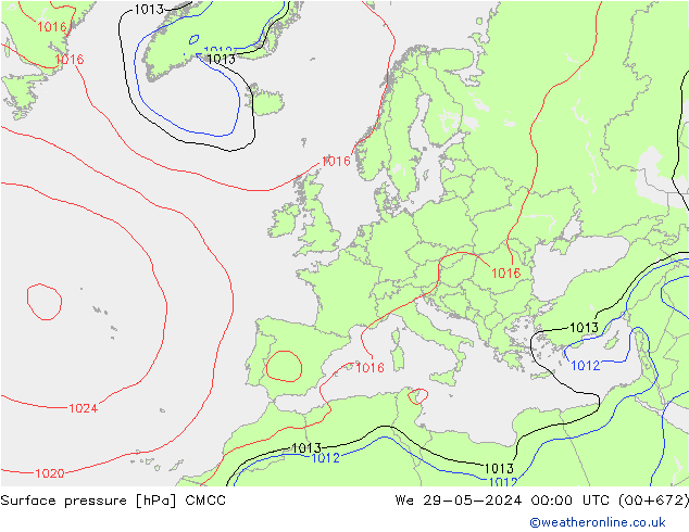 Pressione al suolo CMCC mer 29.05.2024 00 UTC