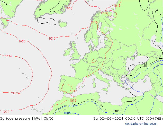 Presión superficial CMCC dom 02.06.2024 00 UTC