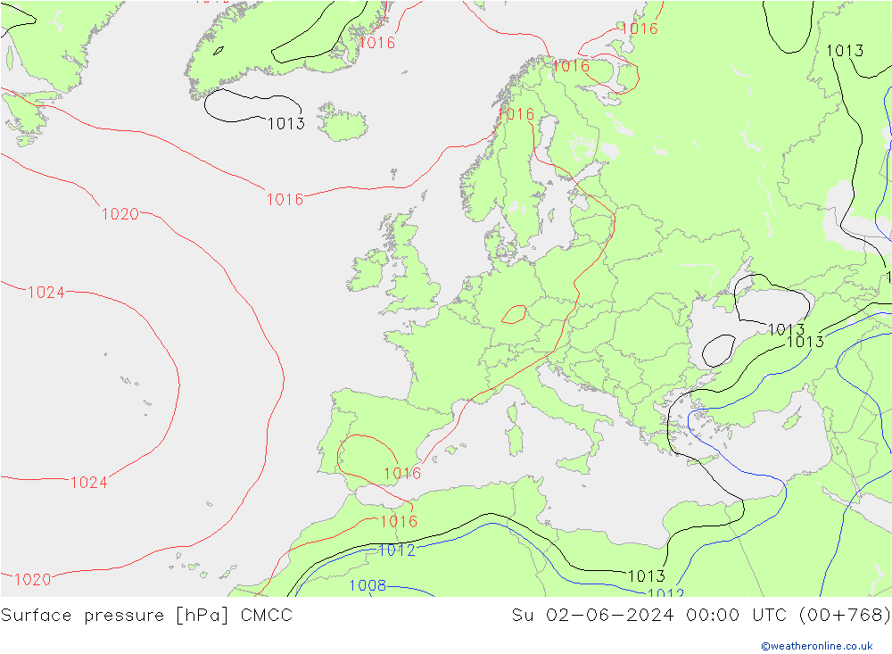 Atmosférický tlak CMCC Ne 02.06.2024 00 UTC