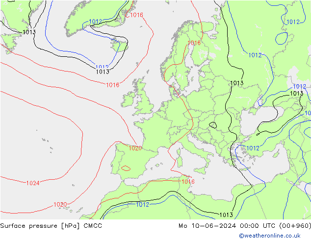 Pressione al suolo CMCC lun 10.06.2024 00 UTC