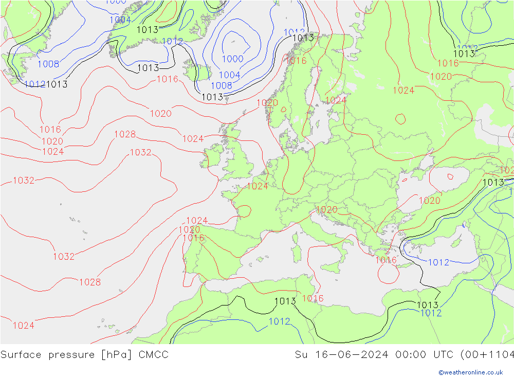 Atmosférický tlak CMCC Ne 16.06.2024 00 UTC