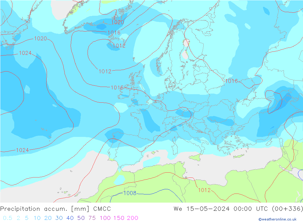 Precipitation accum. CMCC śro. 15.05.2024 00 UTC