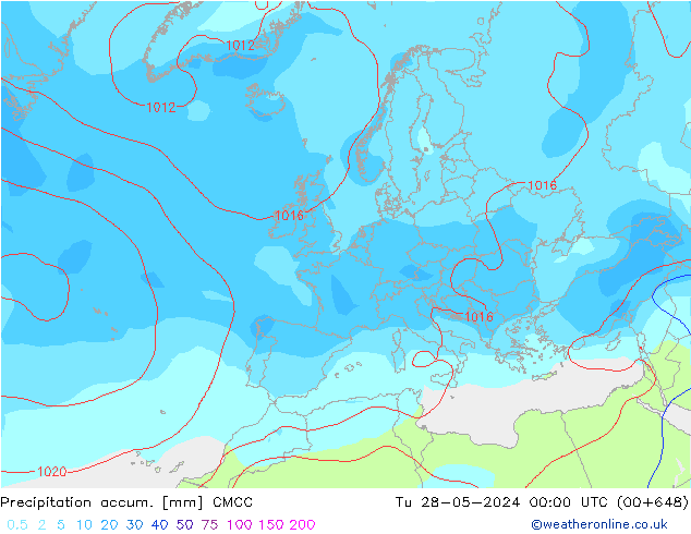 Precipitation accum. CMCC Út 28.05.2024 00 UTC